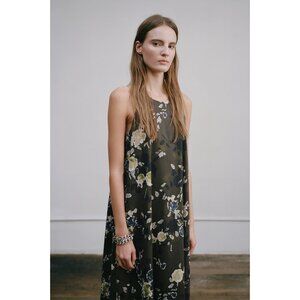 6397 Floral Halter Maxi Dress Green Cotton Size L